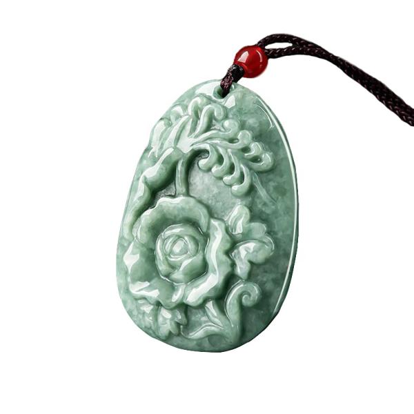 Jadeite Peony Flower Magpie Pendant Jade Sweater Chain Stunning Art Collectible Addition for Men and Women