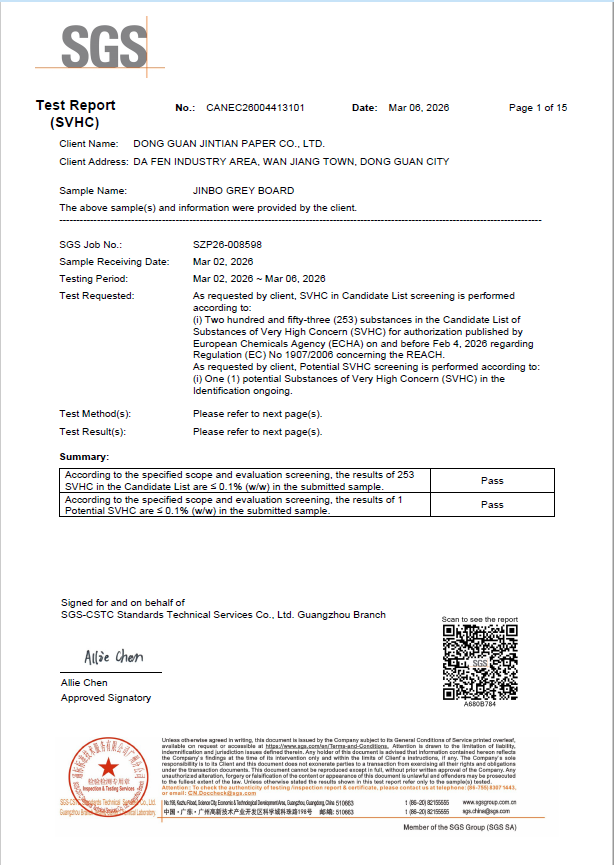 Dongguan JKY Packaging Co., Ltd. Certifications