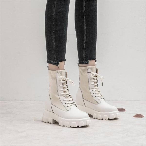 Rivets Size 35-40 Flat Leather Lace Up Ankle Boots Grained Calf Leather