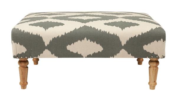 Home hotel upholstery furniture fabric fancy stool tufted ottoman ,oak wood with linen  fabric