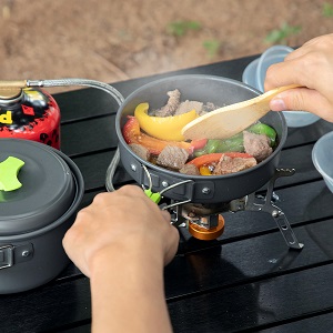 Stainless Steel Camping Outdoor Cookware Mess Kit Set, Folding Cookset Camping Teapot and Pans Set Equipment