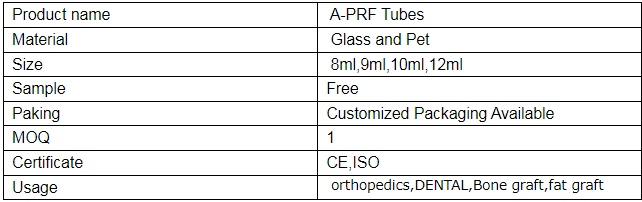 Professional 8ml.9ml.10ml.12ml. Sterile Pyrogen Free No Additives Glass A-PRF Tubes