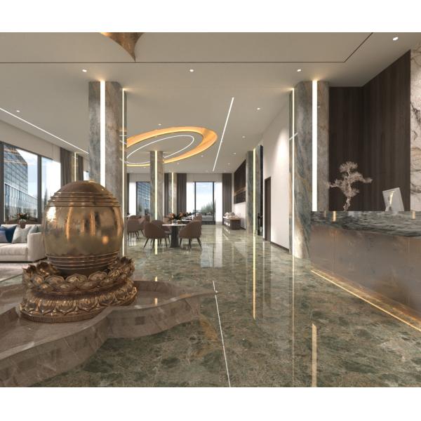 Elegantes baldosas de piedra de lujo pulida para interiores de 1000x1000mm en color verde para oficinas, 3 estilos