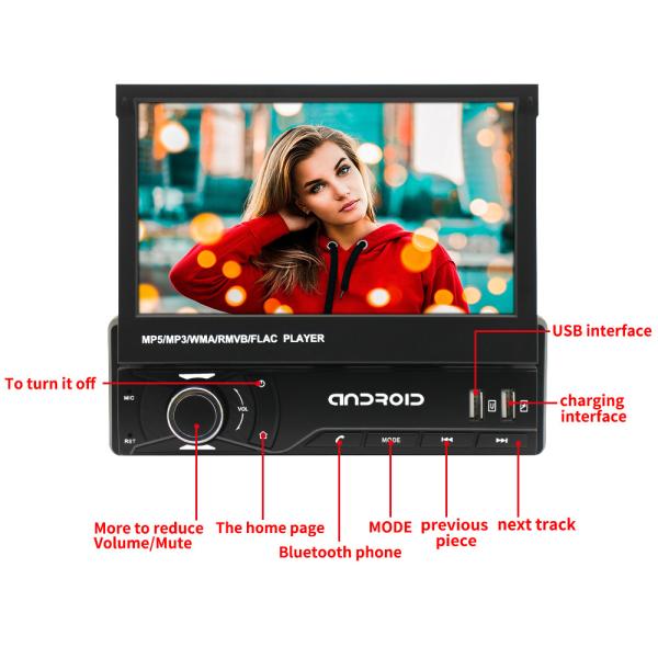 Single Knob Telescopic Universal Android Car Stereo 7 Inch Universal Android Player