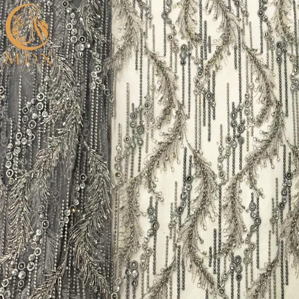Beaded Embroidery Handmade Lace Fabric Special Pattern For Wedding Dress