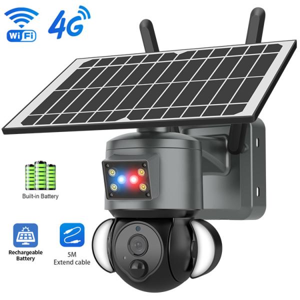 IP65 Waterproof 4G Solar Wifi Camera With Red Blue Alert Lighting