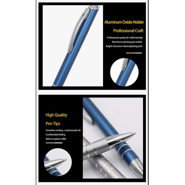 Bureau d'affaires stylo à bille en aluminium lisse avec logo personnalisé