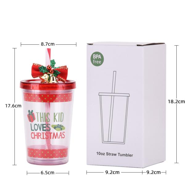 10oz Double-layer Plastic BPA FREE Straw Drinking Water Cup with Cute Design Style