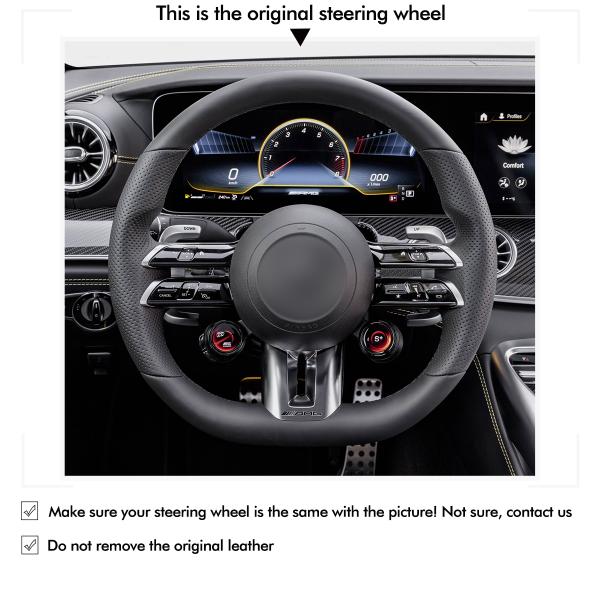 Leather Suede Hand Stitching Steering Wheel Cover for Mercedes Benz AMG GT A35 A45 C43 CLS53 E53 E63 SL43 2021-2023