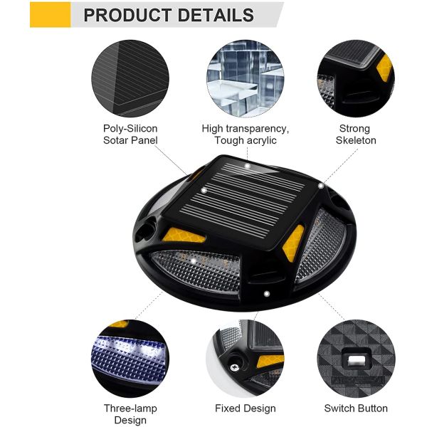 Solar Road Stud with 12 pcs LED Aging Resistance Auxiliary Lighting for Traffic Roadway Safety