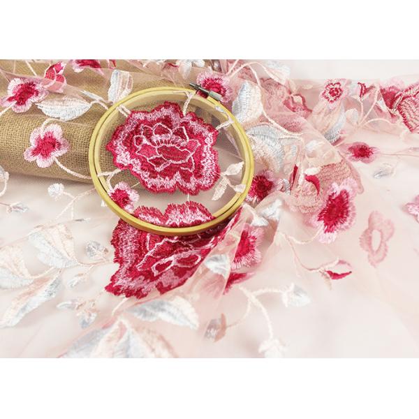 Ткань шнурка Тюль красной розы полиэстера вышитая химикатом для платья свадьбы