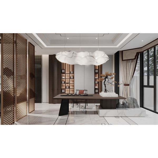 OEM/ODM Custom Furniture Manufacturer within China, Black Walnut Solid Wood Tea Table DingHao New Chinese Style with Marble Base