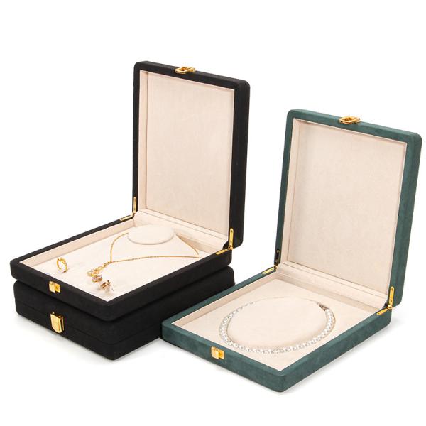 Noir Hanhong Coordonné personnalisé d' un coin en microfibre en cuir Anneau de bijoux Boîte d'emballage Luxe ensemble de collier de perles Boîte de stockage de bijoux