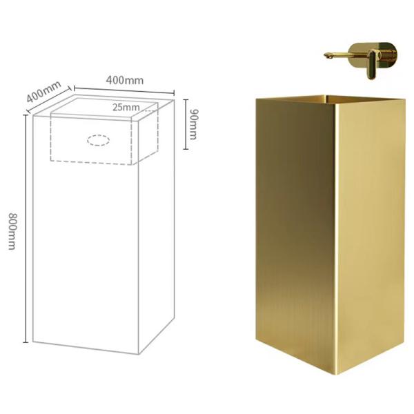 Modern Column Square Pedestal Bathroom Sink Floor Standing SUS304 Material