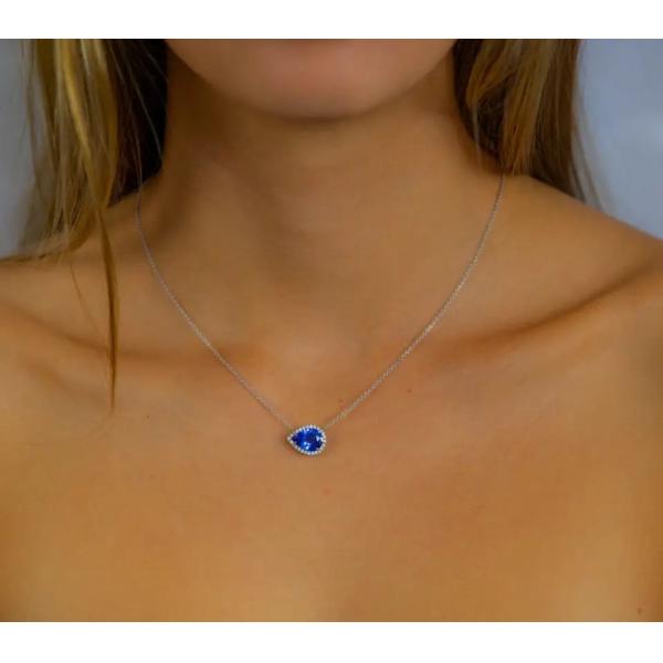 925 Sterling Silver Elegant Sapphire CZ Necklace Simple Design Prefer For Women Gift