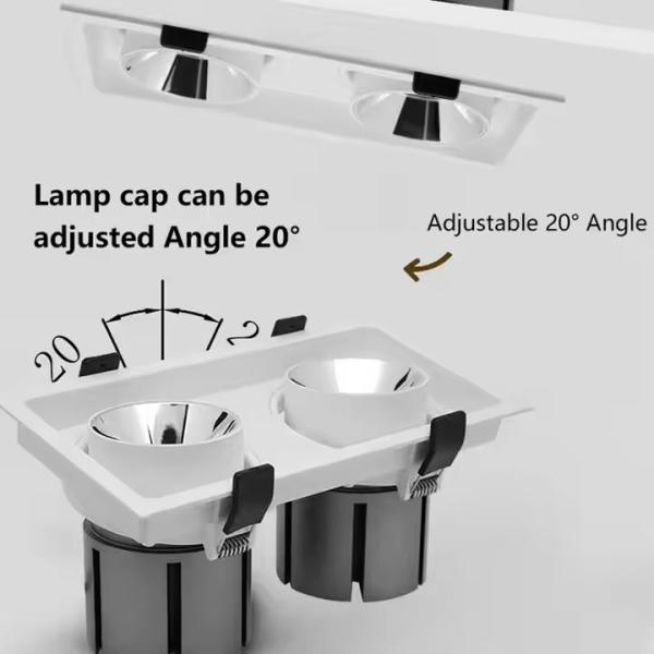 Square LED Spot Lights Anti Glare Beam Angle Adjustable COB LED Grille SpotLight