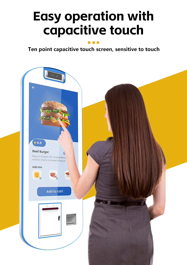 KFC Restaurant 21.5 Inch Arc Touch Screen POS Fast Food Self Service Order System Terminal Machine Payment Kiosk