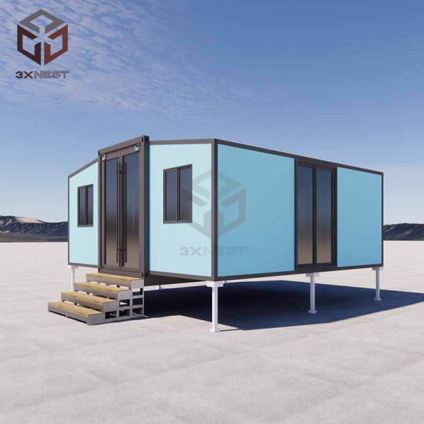 Casa de contêineres de asa dupla com varanda Plywood Flooring Rock Wool Sandwich Panel
