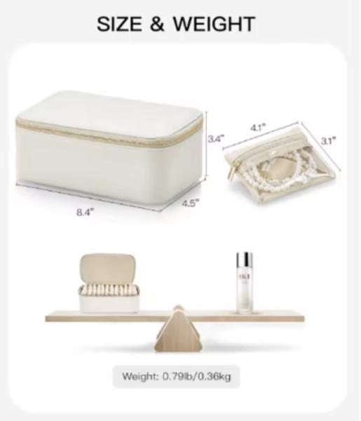 Convenient PU Leather Travel Jewelry Case With Velvet Pouch For Rings Necklaces Storage