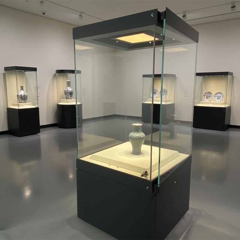 Adjustable Museum Showcase with Metal Frame Glass Freestanding Cabinet for Antique Collections