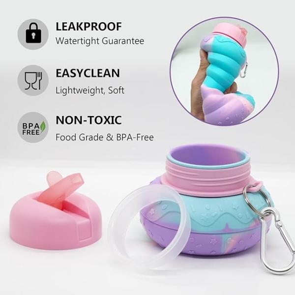 Botella de agua plegable para niños botellas de agua plegable para niños botellas de agua de silicona para estudiantes