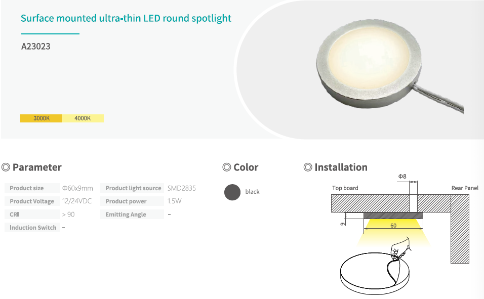 Letaron Recessed Surface Mounted Round LED Spotlight CRI90 Ultra Slim 12V 24V
