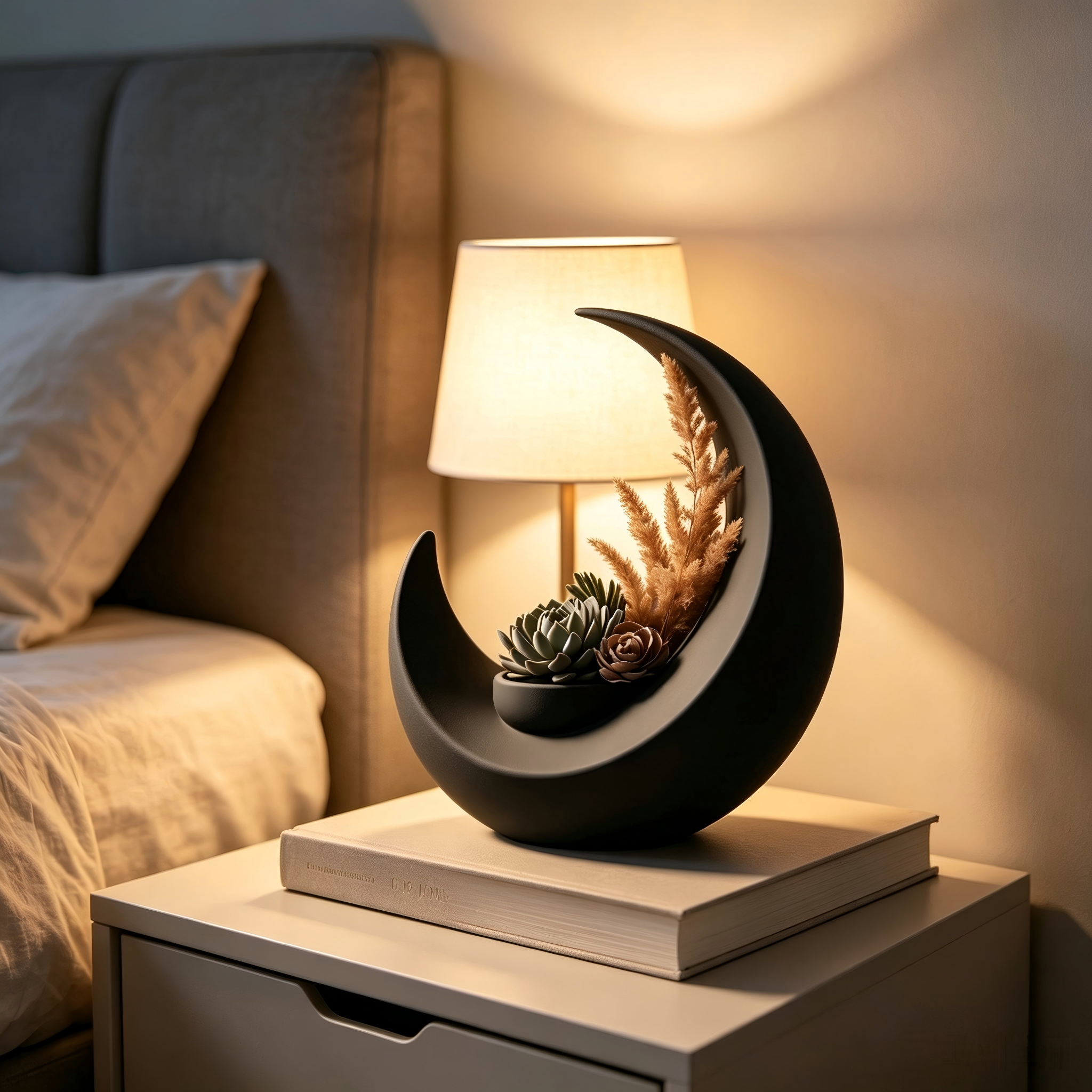 Matte Dried Flowers 3D Printed Decor Curved Crescent Sculpture Multi Compartment Vase