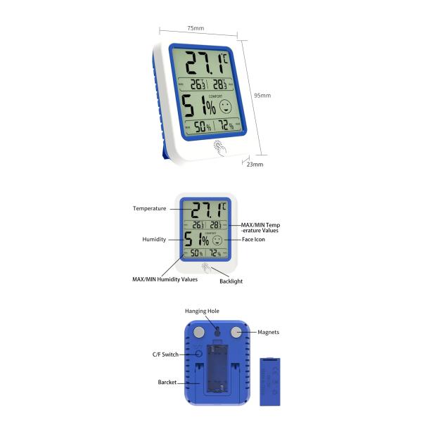 DTH-159 Digital Min-Max Hygrometer Indoor Thermometer Humidity Gauge With LCD Backlight