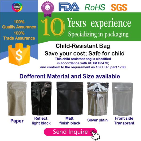 New style black matte smell proof plastic mylar stand up pouch child resistant exit ziplock bag