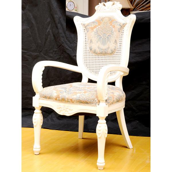 White Antique Wooden Throne Chair Embroidery Pads Dining Chair Upholstery Fabric
