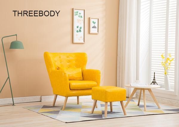 Living Room Fabric Wooden Sofa Ming Yellow Colour With High Density Sponge