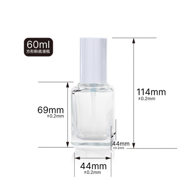 Clear 60ml Liquid Foundation Bottles Square Glass Pump Bottles