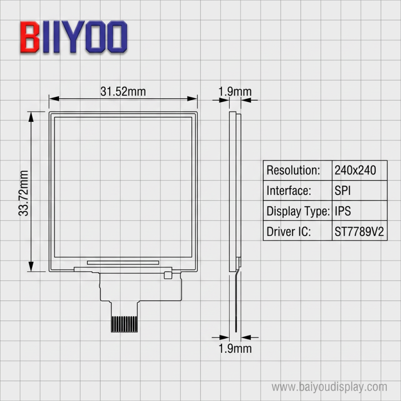 1.54 Inch Color TFT LCD Display Module with 240x240 Resolution and ST7789V2 Driver IC