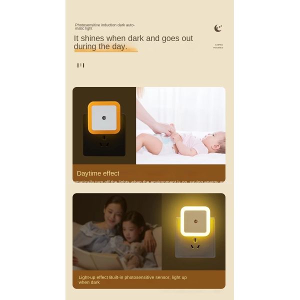 Indoor Plug in Night Light Lamp Light Sensor for Energy Saving and Automatic