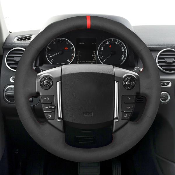 High Quality Customized Hand Sewing Suede Steering Wheel Cover With Red Stripe for Land Rover Discovery 4 2010-2016