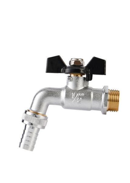 CW617 Brass Ball Valve Hose Bibb , Polished Outside Tap Stop Valve