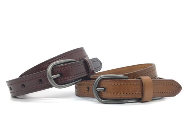 Adjustable Skinny Coffee / Brown Leather Dress Belt ,New Style Genuine Leather Women Belt