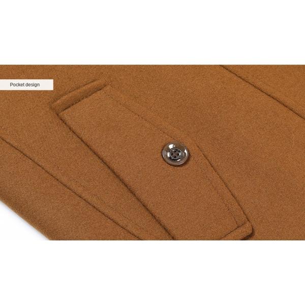 Double-layer Collar Men's Woolen Coat with Woven Woolen Fabric and Vintage Decoration