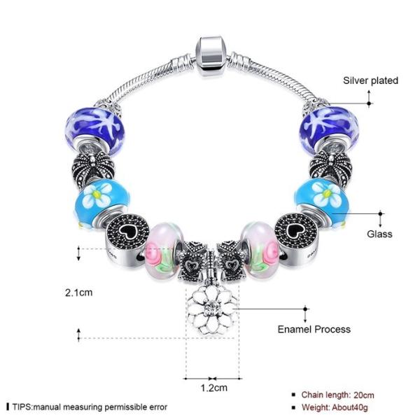 SJ New Arrival Jewelry SJPDRH051 Sakura Pendant Love Heart Round Colorful Charming Glaze Beads Bracelet as Gift for Girl