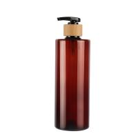 60ml 80ml 100ml 120ml 150ml 180ml 200ml 250ml 300ml Luxe et élégant Ambre Flat Shoulder PET Bouteille avec pompe à lotion de bambou naturel