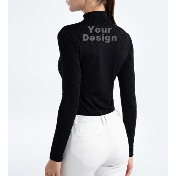 Women’s Golf Long Sleeve Base Layer Top, Jacquard Grid Slim Fit Thermal Shirt