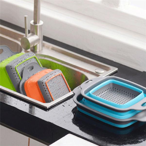 Инструменты кухни корзин хранения силикона дуршлага 24.5x18.5cm качества еды складные
