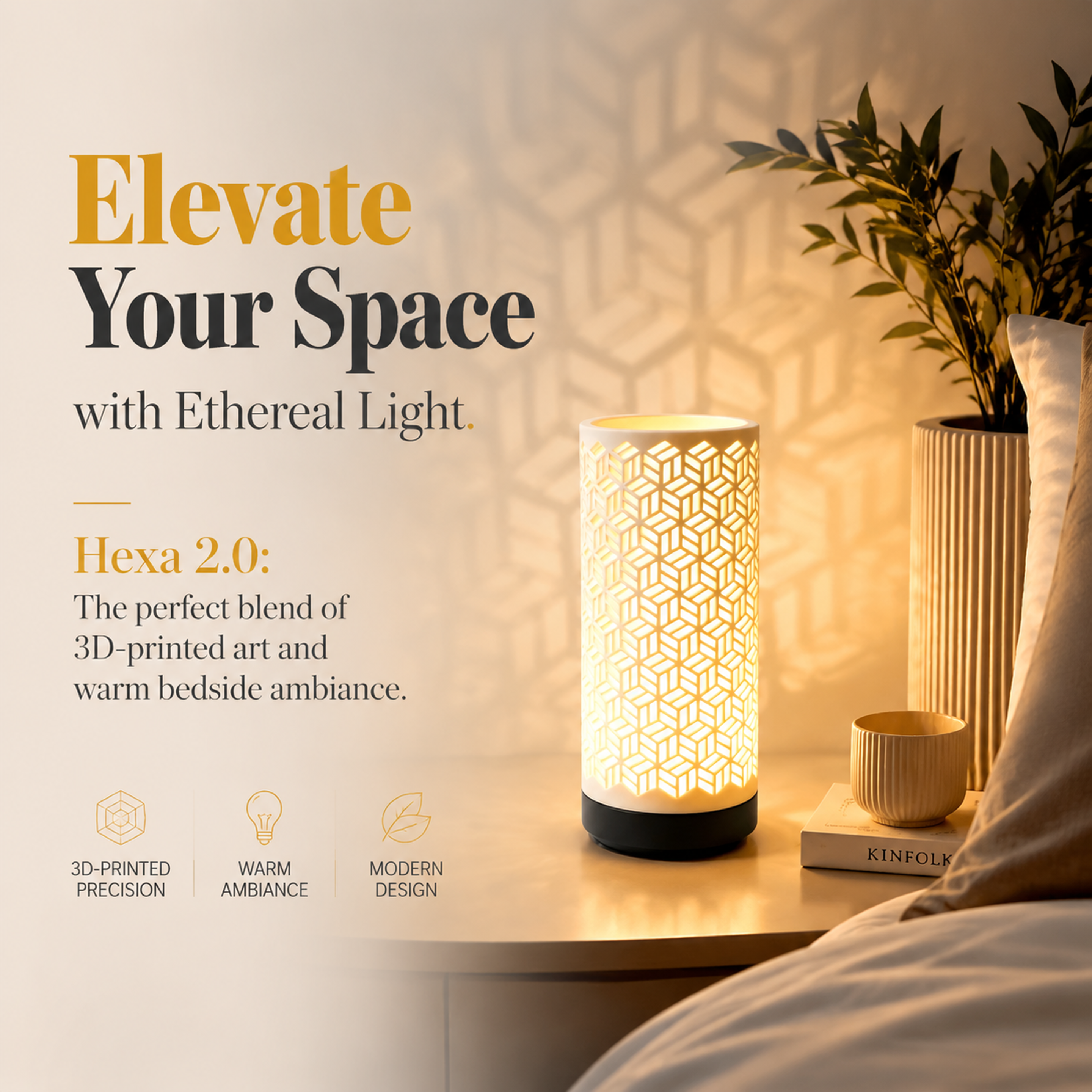Slim Cylinder 3d Lamp Print  Geometric Hollow Dimmable Ambient Lamp For Interior