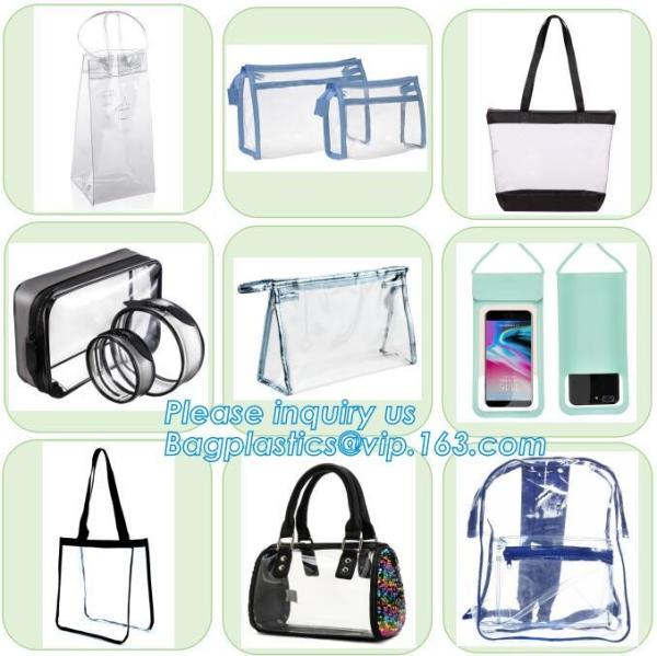 Waterproof customized folding pvc bag clear cosmetic bag with zipper, custom logo print shopping pvc plastic bag, tote