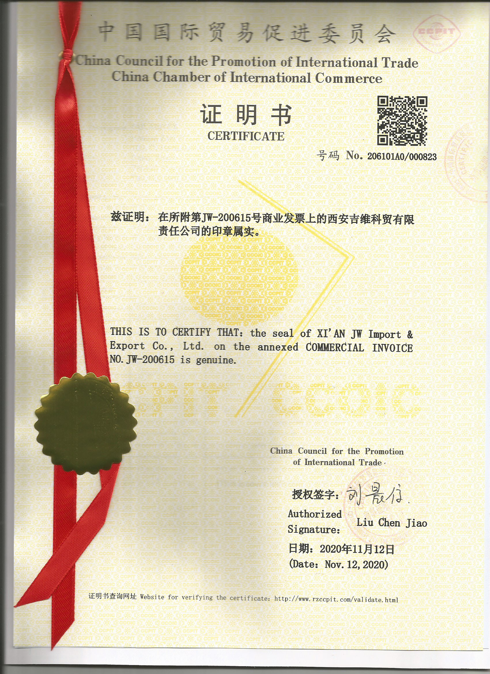 Xi'an JW Import & Export Co.,Ltd Сертификации