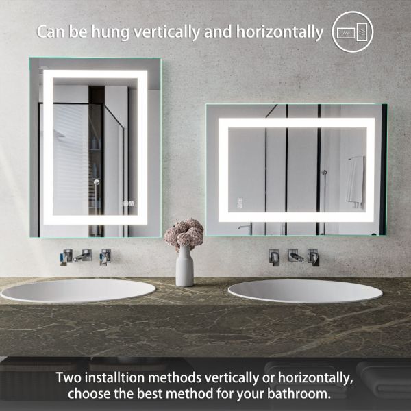 Modern Luxury Wall-mounted Smart LED Vanity Mirror Anti-Fog Backlit Light Frameless IP44 for Home Hotel Villas-Rectangle Design