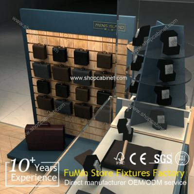 Wholesale custom floor wood bag display rack lesther display showcase for bag and shoes