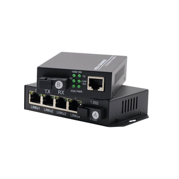 Gigabit Fiber Media Converter 1 Fiber SC To 4 RJ45 Ethernet Ports Network Extender