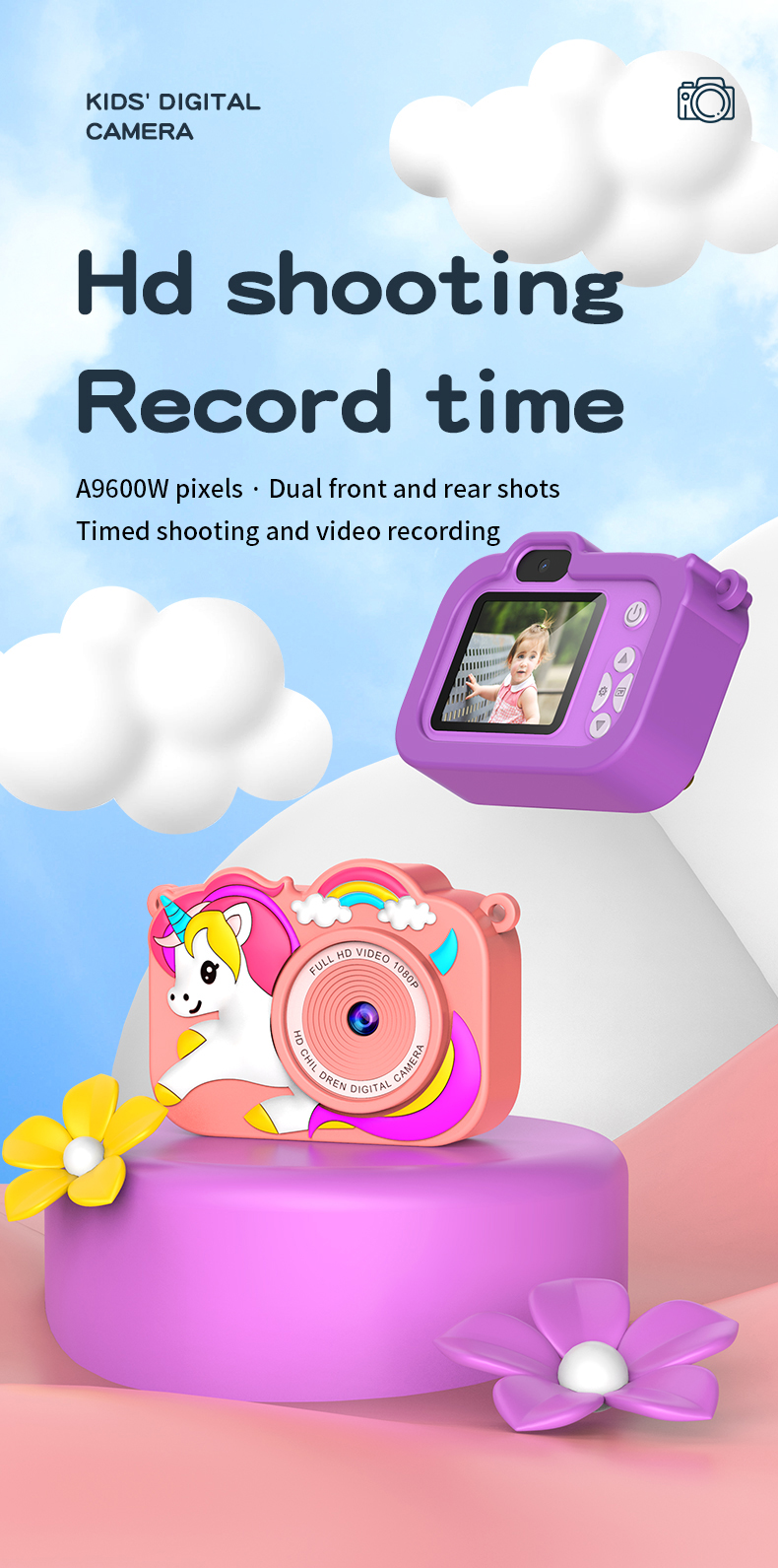 DLC Kids Camera Unicorn Design Plastic & ABS Case | Dual Camera CCD MicroSD <2