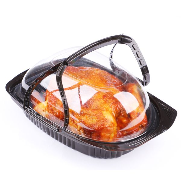 Disposable Pp Microwave Rotisserie Chicken Take Out Container Food Box With Handle Plastic Roaster Chicken Container